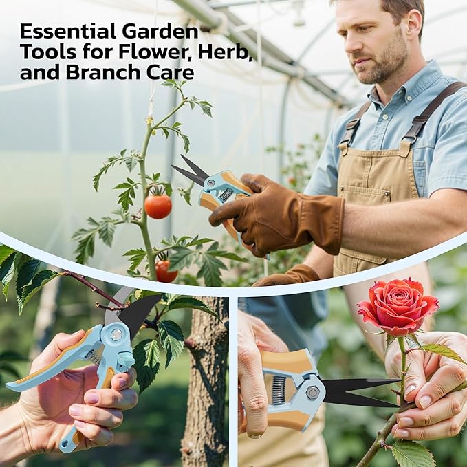 NEXON Garden Pruning Shears 2 Pack, 8" Bypass Hand Pruner & 6.25" Precision Garden Scissors, Professional Garden Clippers for Plants and Flowers