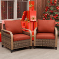 EAGLE PEAK Modern Wicker Outdoor Chair, Patio Chair Curved Armrest, Rattan Patio Furniture for Yard Deck Porch Garden, 2 Chairs, Brown/Red