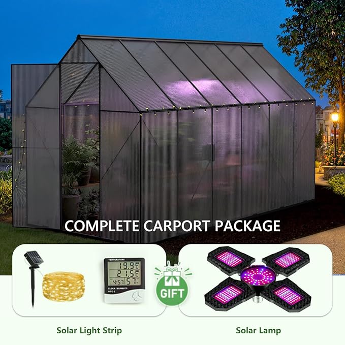 6X12 FT Greenhouse for Outdoors, Heavy Duty Polycarbonate Greenhouses, Large Walk-in Greenhouse with Roof Vent, Aluminum Hot House for Garden & Backyard