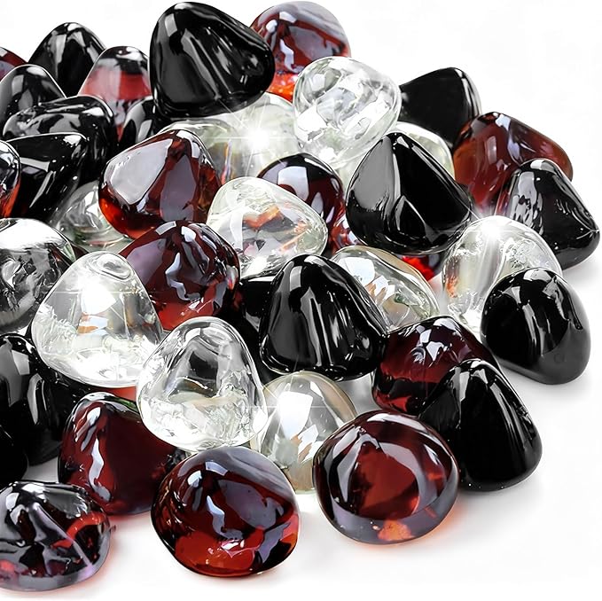 GasSaf Diamonds Fire Glass for Gas or Propane Fire Pit Fireplace & Landscaping 10-Pound 1 inch (Amber, Black, Crystal Clear)