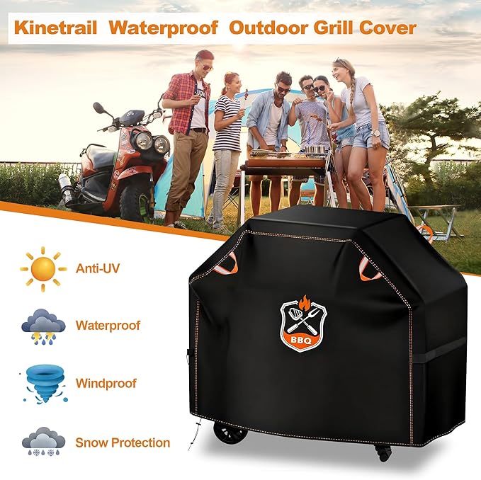 Grill Cover, Universal 52" BBQ Grill Cover for Outdoor Grill, Waterproof, Weather Resistant, Fade Resistant Gas Grill Cover with Adjustable Double Straps for Weber, Char-broil, Nexgrill, etc