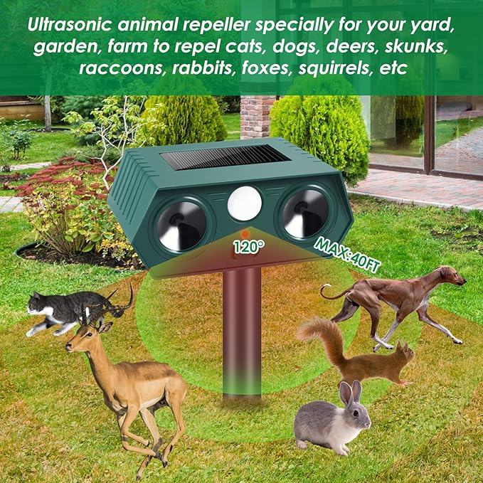Ultrasonic Animal Repellent Outdoor, 4 Pack Solar Cat Repeller with Motion Sensor - Effective Raccoon, Squirrel, Rabbit, Dog, Skunk for Yard, Garden and Lawn