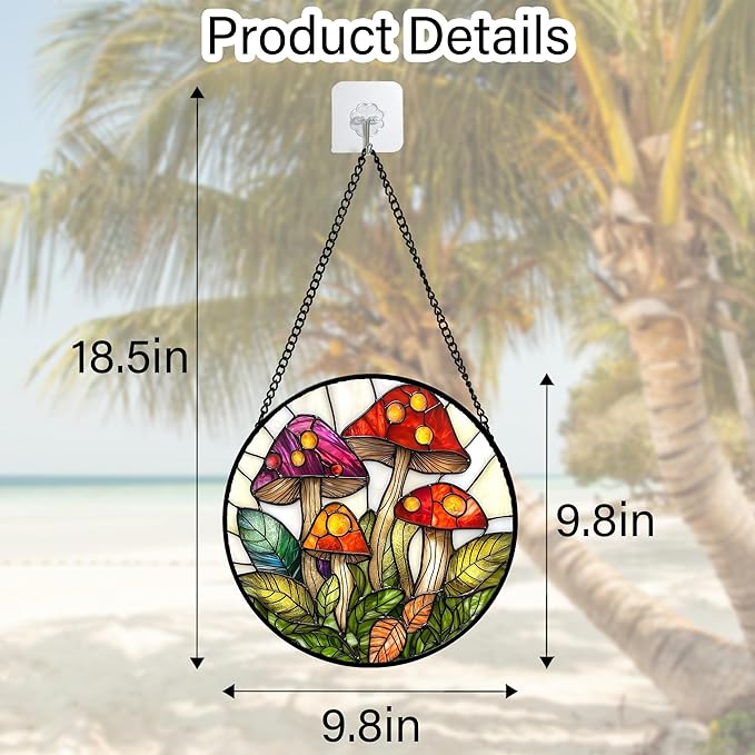 DASTOLL Stained Glass Window Hanging, Mushroom Leaves Suncatcher for Doors Home Sun Catchers Decoration and Christmas, Mother's Day Birthday Gifts for Women, Men, and Mom 9.8 in