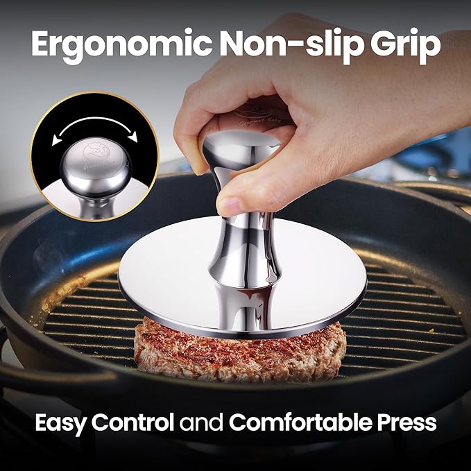 2-in-1 Smash Burger Press & Patty Maker, Heavy Duty Premium Stainless Steel Hamburger Helper, Easy-Clean Design, Hamburger Press with Patty Liner, Mirror Polished Burger Mold, Dishwasher Safe