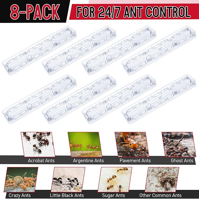 Qualirey 16 Pcs Ant Bait Stations Reusable (Bait NOT Included), Multi Surface Ant Killer Trap for Home, Control for Indoor and Outdoor Use, Roach Station for Common Household (8 Set, Large Size)