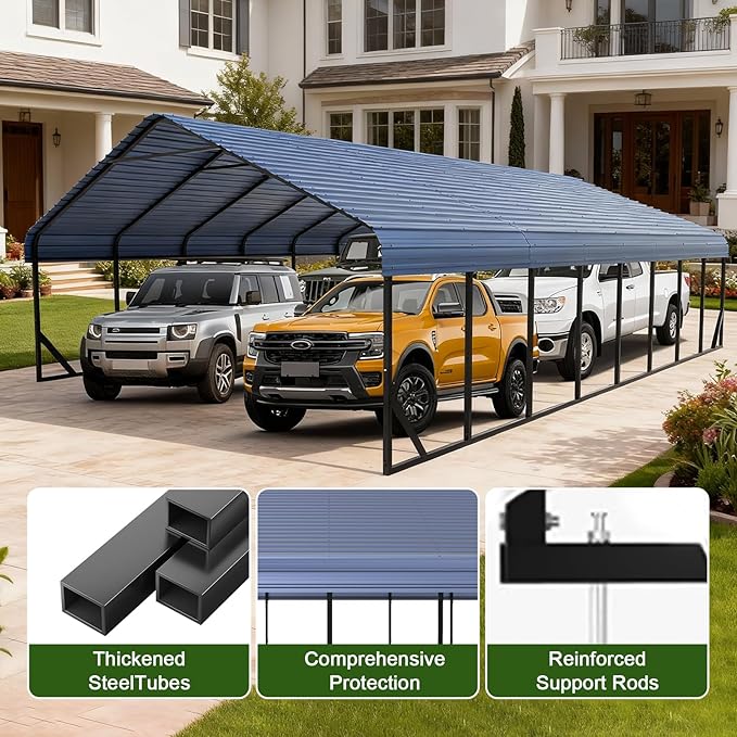 RV Metal 20x40FT Carport Canopy Heavy Duty Carports Kits for Garage,Aluminum Car Ports with Steel Shelter Frame Cover for 4 Car or Boats