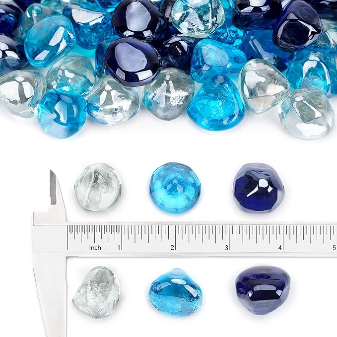 Stanbroil 10-Pound Blended Fire Glass - 1/2 inch Diamonds, Cobalt Blue, Crystal Ice, Caribbean Blue Luster for Indoor & Outdoor Gas Fire Pits & Fireplaces