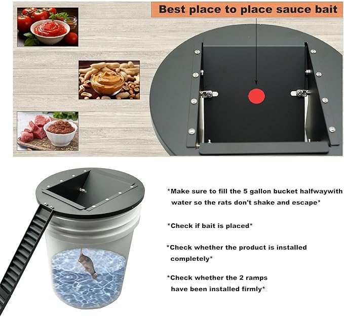 Bucket Lid Mouse Trap Metal 5 Gallon Bucket lid,Strong Metal Material That Cannot be Bitten, auto Reset, Repeat Catch, Indoor Outdoor, Reusable 5 Gallon Bucket Lid, (1Pack)