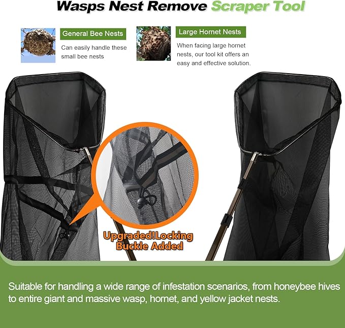 Wasps Hornets Yellow Jacket Nest Remove Scraper Killer Cleaning Tool Net Work with Bee Trap Bag Stick Board