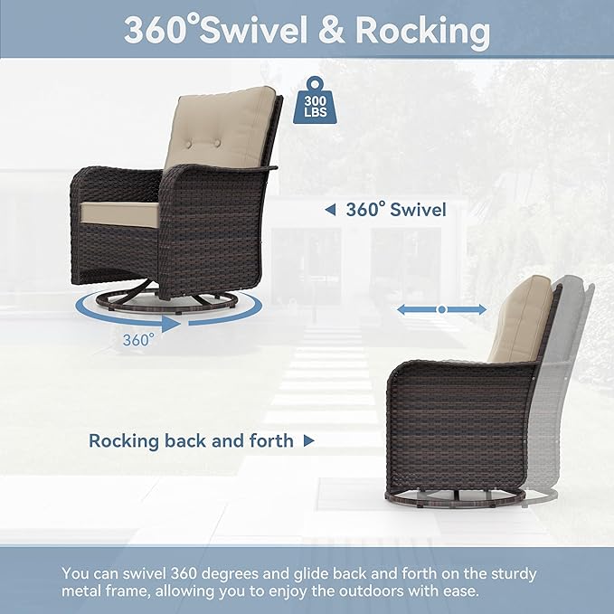 Kurapika 12 Pieces Patio Furniture Set, Rattan Wicker Sofa Set, Outdoor Conversation Sets w/Swivel Rocking Chairs Patio Sectional Sofa w/4 Inch Cushion, Sand