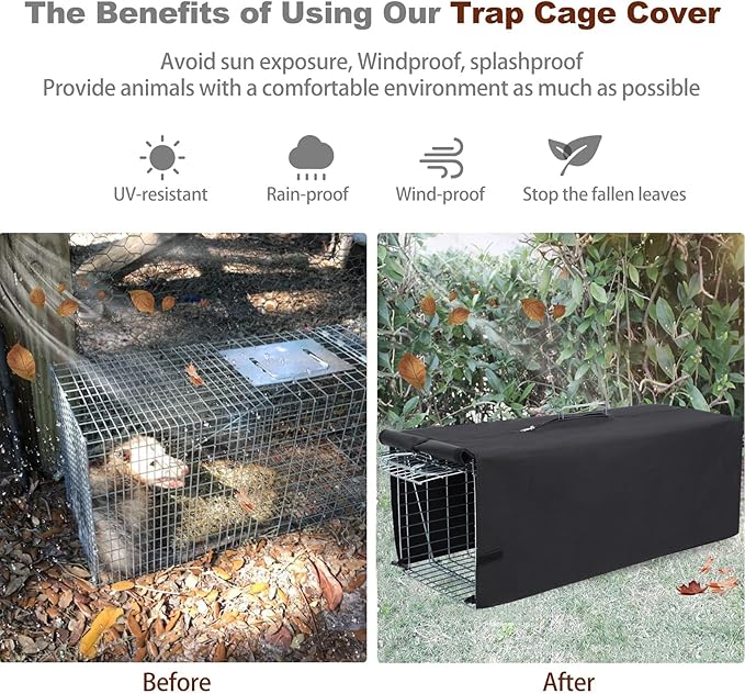 Upgraded Live Animal Trap Cage Cover with Window, Cat Trap for Stray Cats 32 Inch Heavy Duty Folding Skunk Traps with Real Door for Raccoons, Opossums, Groundhogs, Skunks, Squirrels (Only Cover)