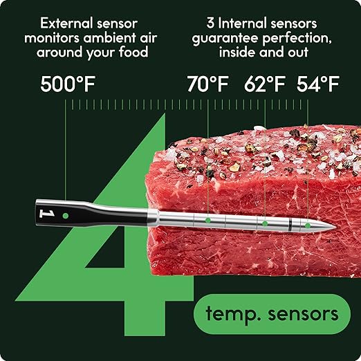 CHEF iQ Sense Smart Wireless Meat Thermometer with 3 Ultra-Thin Probes, Unlimited Range Bluetooth Meat Thermometer, Digital Food Thermometer for Remote Monitoring of BBQ Grill, Oven