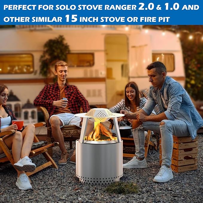 Heat Deflector for Solo Stove 15" Ranger 1.0 2.0 Fire Pit Accessories Stainless Steel 304 Heat Diffuser with Carrying Handle and 3 Support Leg for 15 Inch Other Outdoor Indoor FirePits Accessory