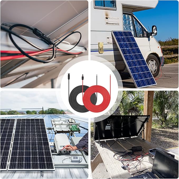 iGreely 50 Feet 10AWG Solar Extension Cable with Female and Male Connector Solar Panel Adapter (50FT Red + 50FT Black)
