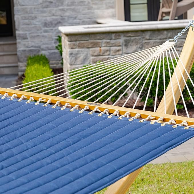 Original Pawleys Island Large Spectrum Indigo Sunbrella Quilted Hammock – 13 ft. x 55 in., 2-Person, 450 lb Capacity, Oak Spreader Bar, Handcrafted in The USA