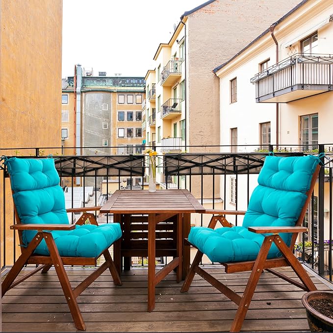 EAGLE PEAK Tufted Outdoor/Indoor High Back Patio Chair Cushions, Set of 2, 46'' x 22'', Blue