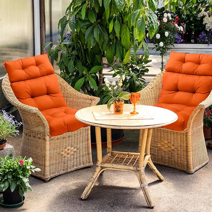 EAGLE PEAK Tufted Outdoor/Indoor High Back Patio Chair Cushions, Set of 4, 46'' x 22'', Burnt Orange