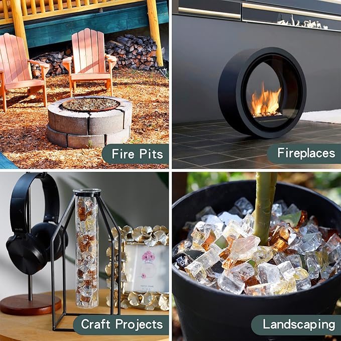 Onlyfire 10 Pounds Blended Reflective Fire Glass for Fire Pit Fireplace and Landscaping, 1/4 Inch Mixed Colored High Luster Fireglass Rocks for Outdoor and Indoor Use - Gold+Platinum+Copper