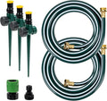 Above Ground Sprinkler System with Metal Spike Base Irrigation System for Garden Multi-Adjustable Lawn Sprinkler Set Ideal for Small Areas Plant and Flower Bed Watering, Two 15ft Green Hose Included