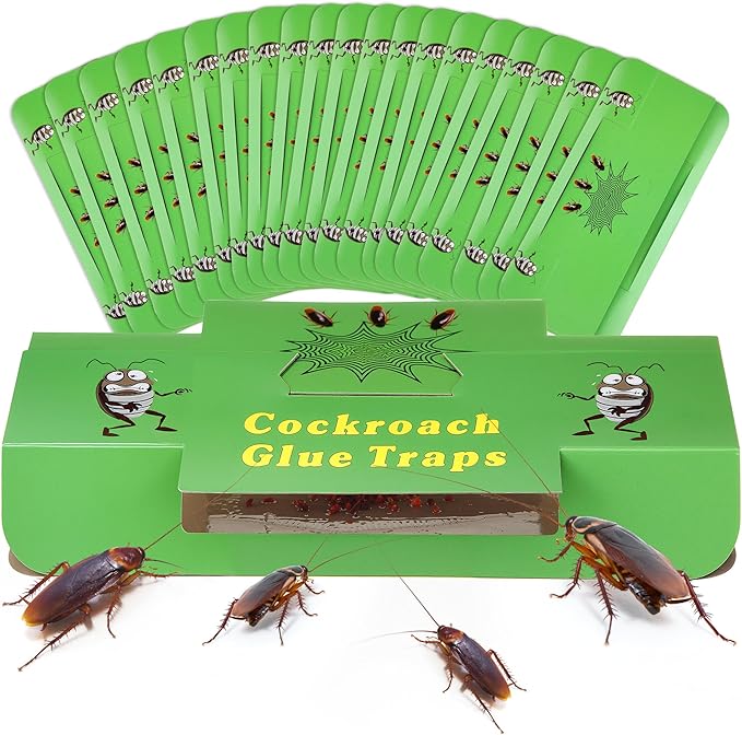 Qualirey 20 Pack Roach Traps, Roach Traps Indoor Sticky with Cockroach Bait, Cockroach Glue Trap Long Lasting and Non Toxic, Children and Pet Friendly, for Home, Kitchen, Bathroom, Storage Room