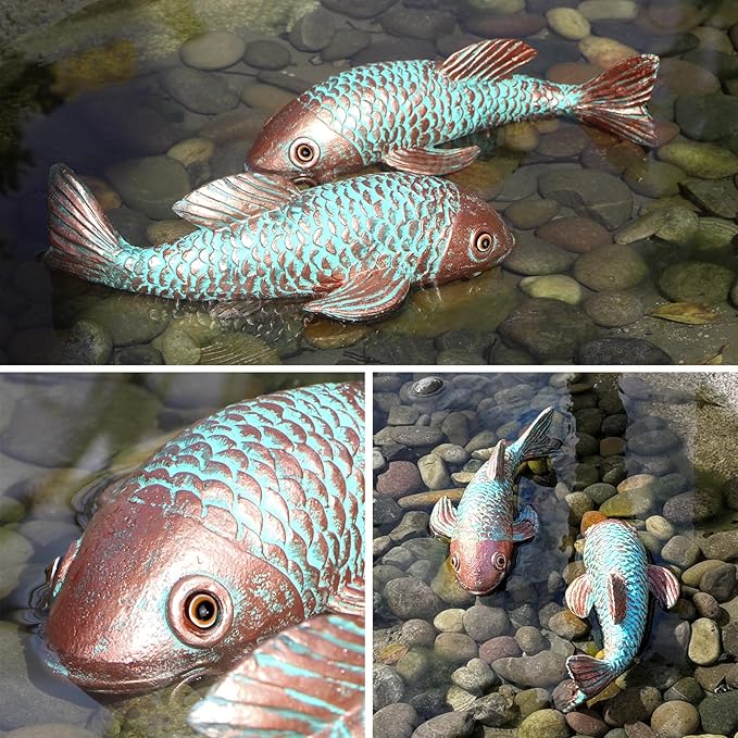 PaLuQiYa Garden Statues,Koi Fish Decor,Set of 2 Antique Koi Fish Garden Statue,Sculpture for Outdoors,Patio Decor,Backyard and Home Kitchen Decoration,Gifts for Mom Women Grandma