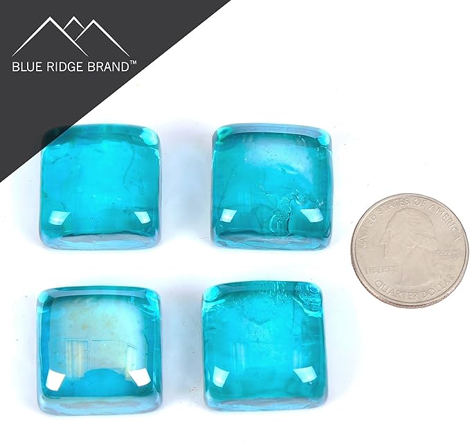 Reflective Fire Pit Glass Cubes - Professional Grade Fire Glass for Fire Pit - 1" Firepit Glass Rock - Glass Stones - Gas & Propane Fire Pit & Fireplace Glass (20 Pound, Aqua)