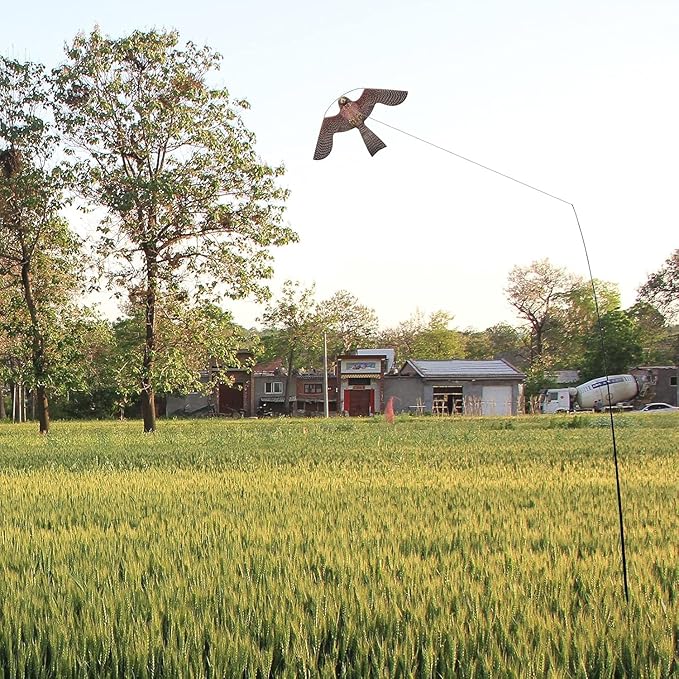 Bird Hawk Flying Kite with Pole Crop Protector Bird Scare Flying Kite with 4m Pole Has The Effect of Scaring Birds