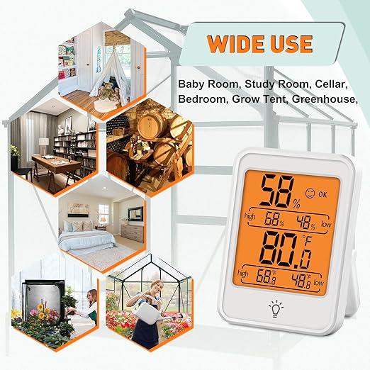 EAGLE PEAK Digital Hygrometer Thermometer Humidity Gauge with Backlight Display, Indoor Room Thermometer with Temperature Humidity Monitor for Nursery Room Greenhouse Basement, 1 Pack