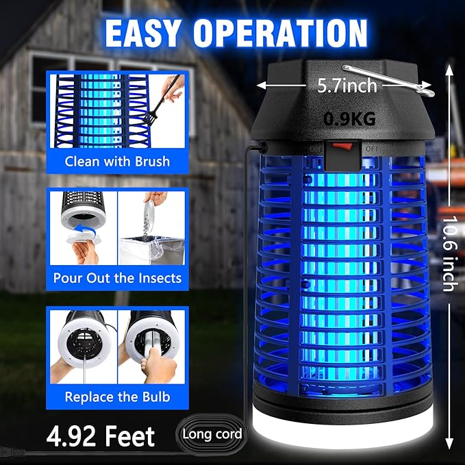 Electric Bug Zapper, Outdoor & Indoor Mosquito Killer with LED Light, Waterproof Fly Trap & Insect Catcher, Plug-in Insect Repellent for Outside, Patio, Garage, Home, and Garden