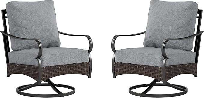 Swivel Patio Sofa Chairs - 2 PCS Outdoor Swivel Rocker Armchairs, Patio Seating with High Back Deep Seat for Porch Deck Balcony