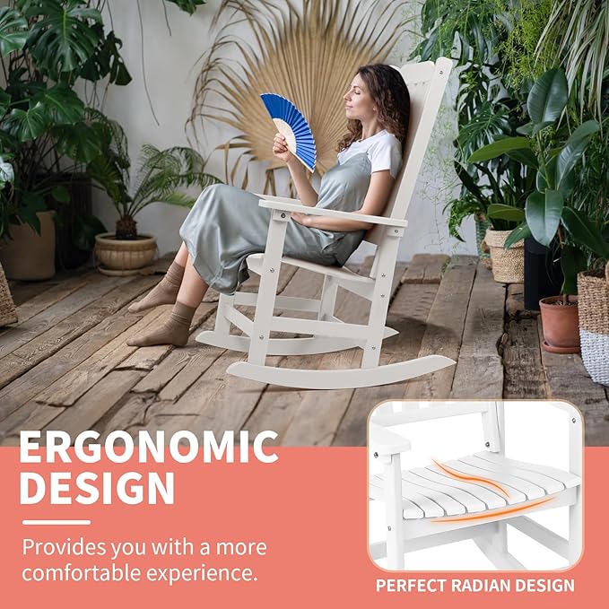 Outdoor Rocking Chair, Oversized All Weather High Back Porch Rocker, Patio Rockers for Outside