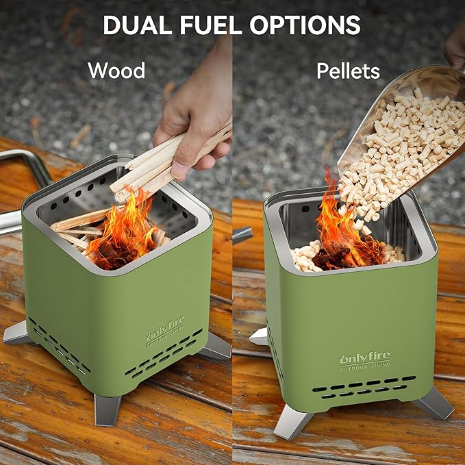 ONLYFIRE OUTDOOR LIVING 2-in-1 Smokeless Fire Pit with Pot Bracket & Carry Bag, 9” Portable Tabletop Fireplace, Wood Burning Mini Camping Stove for Patio Backyard RV Tailgating, Green FP052