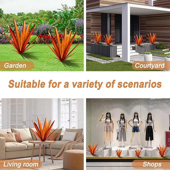 Homight Large Agave Sculpture Rustic Metal Agave Plant Outdoor Interior Decoration Outdoor Lawn Decoration Yard Wooden Posts Matching Garden Suitable for Patio…