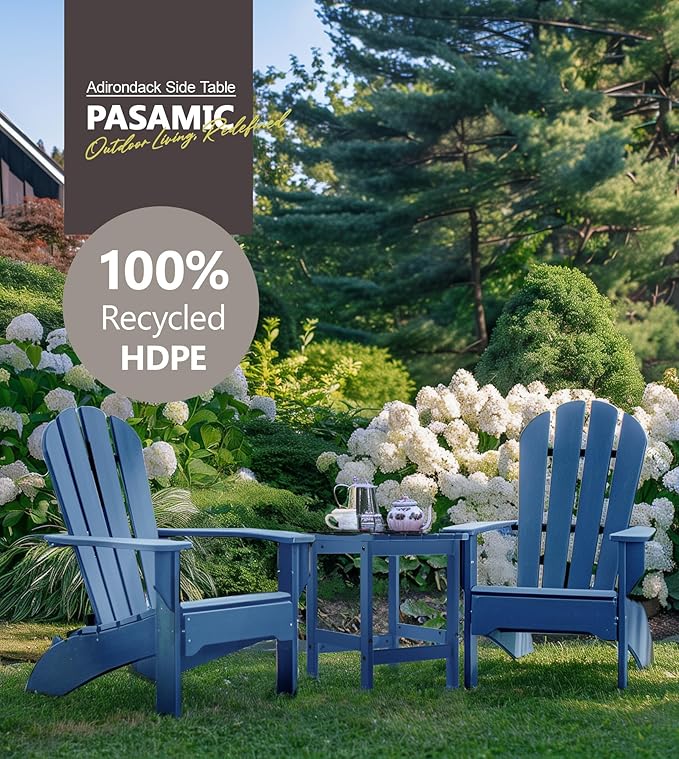 PASAMIC Adirondack Square Outdoor Side Table, HDPE Small Outdoor Table, Patio End Table for Patio, Pool, Backyard, Weather-Resistant (Navy Blue)