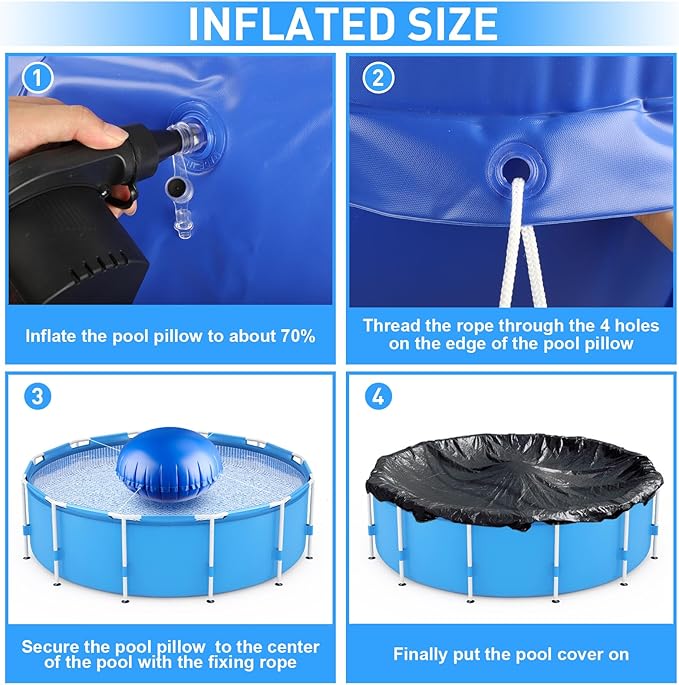 COCHIE 5' x 5' Pool Pillows for Above Ground Pools, Ultra-Thick Cold-Resistant Pool Air Pillow, Winter Closing PVC Ice Equalizer Air Pillows Covers with Rope for Winterizing Support Pools