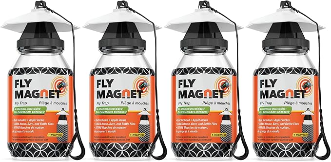 Outdoor Fly Trap [4 Pack] Fly Traps Outdoor with Dissolvable Non-Toxic Bait - Fly Repellent for Outdoor Use Only - Controls Flies for Patios, Barns, Ranches Etc. Hanging Fly Traps with Tie Included