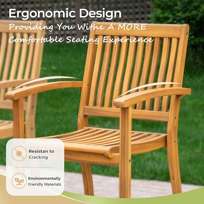 MIXPATIO Acacia Wood Outdoor Dining Set, 7 Pieces Patio Dining Table and Chairs Set, Expandable Dining Table(1.97" Umbrella Hole) and 6 Wooden Chairs, Patio Furniture Set for Deck Poolside Backyard