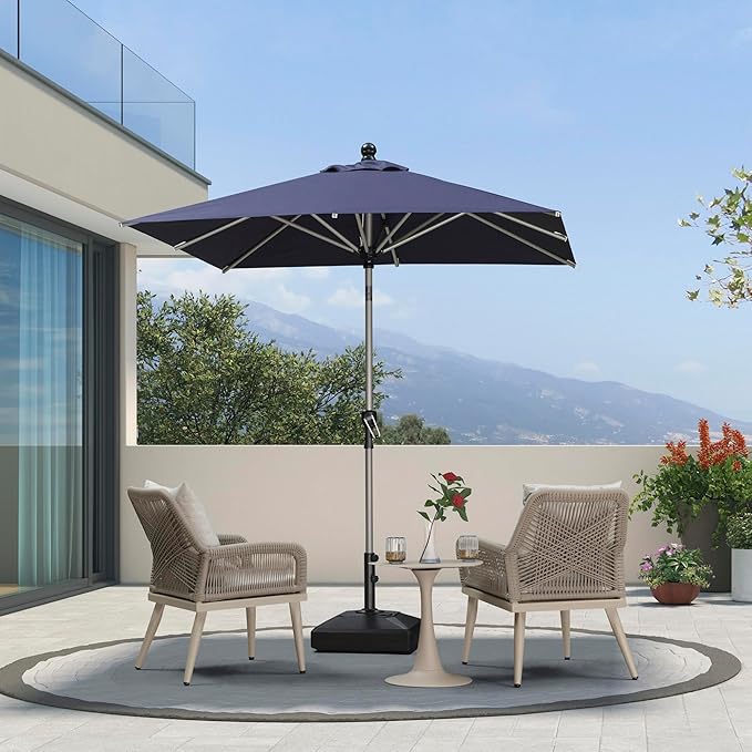 PURPLE LEAF 6.5' x 6.5' Square Patio Umbrella with Tilt Adjustment, Outdoor Table Umbrella Champagne Aluminum Frame, Market Umbrella Pool Umbrella for Deck Garden, Patio, or Lawn