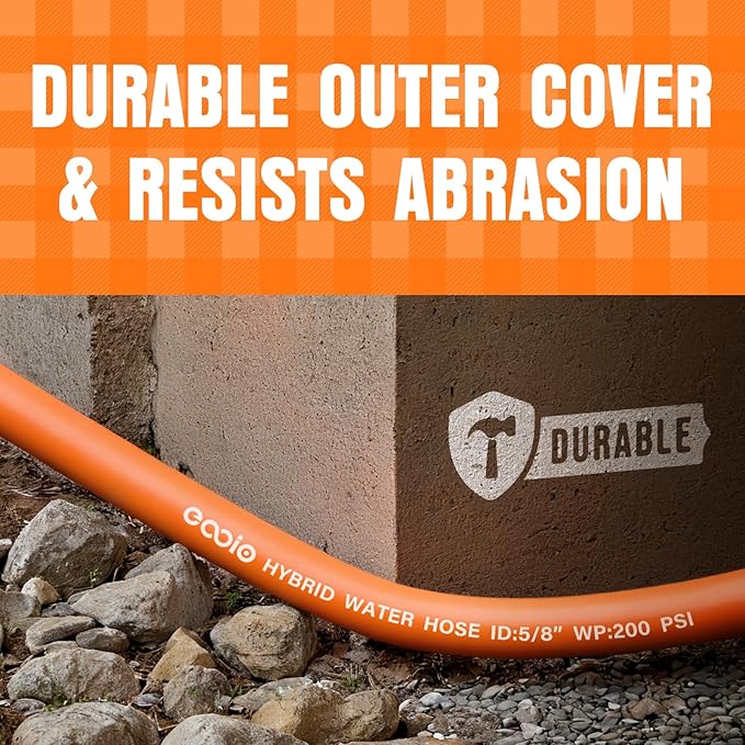 Garden Hose 25 ft x 5/8", NON-EXPANDING Flexible Water Hose, Kink Resistant Lightweight Hybrid Hose, Leakproof Yard Hose with Male to Female Fittings