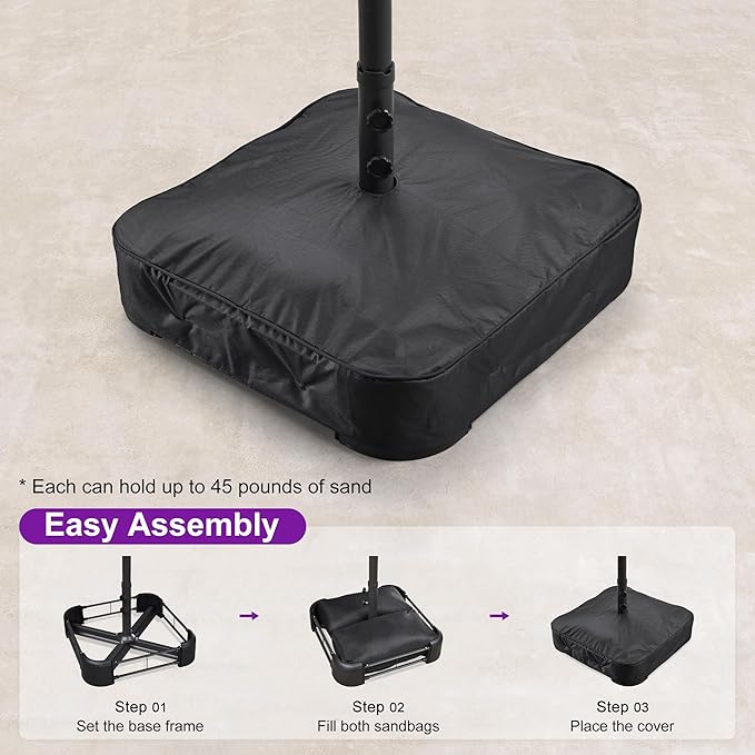 PURPLE LEAF 13ft Patio Market Umbrella with Base Double-Sided Rectangle Outdoor Table Sun Umbrellas with Crank 12 Heavy Duty Sturdy Ribs for Pool Beach Deck Backyard Gray