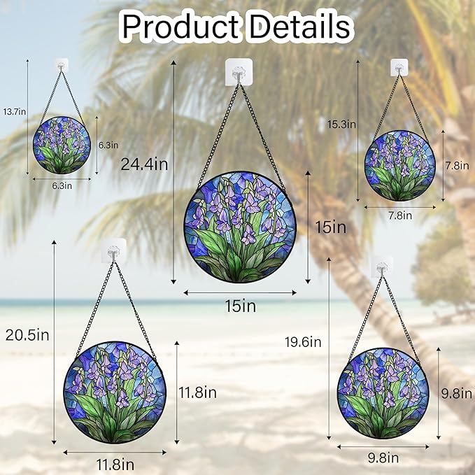 AMDERVEN Stained Glass Suncatcher, Blue Purple Flowers Green Leaves Sun Catcher Plants Stain Glass Window Hanging Decoration Mother's Day Birthday Gifts for Women Men Mom and Nana 9.8 in