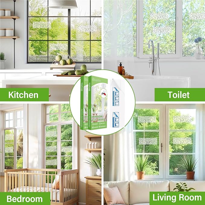 60 Pack Window Fly Traps, Window Sticky Traps, Sticky Non-Toxic Clear Fly Paper Indoor for Home