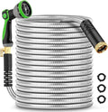 150Ft Metal Garden Hose durable stainless steel Water Hose, flexible, lightweight hose is resistant to kinks and tangles.With 10-way nozzle, strong 3/4” metal fittings, and a Stop Valve.