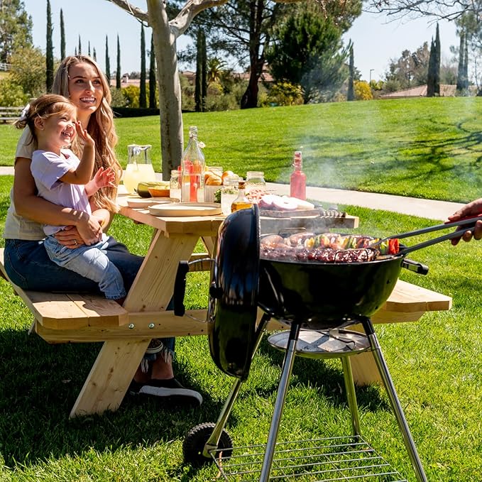 Megamaster 18" Portable Charcoal Barbecue Grill with Adjustable Air Vent, Storage Rack, 245 SQ. In Cooking Area, 2 Wheel Transport BBQ Grill for Camping, Outdoor Cooking, Patios, and More - 810-KY003