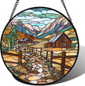 QZQCBLC Stained Glass Window Hanging Mountain Ranch Rural Life Large 15" - Cactus Suncatcher Door Terrace Garden Sun Catcher Home Decor Birthday Christmas for Mom Men Woman Friend