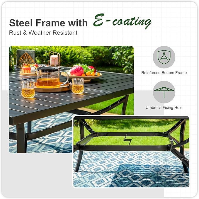 Sophia & William 60" Large Outdoor Patio Table for 8, Outdoor Square Metal Dining Table with 1.9" Adjustable Umbrella Hole, All Weather Wrought Iron Furniture Black Table for Garden Deck