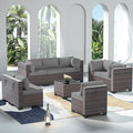 Outdoor Patio Furniture Set, 9 Pieces Outdoor Sectional Furniture Patio Set, All-Weather PE Rattan Patio Conversation Set with Tempered Glass Top Table & Cushions-Grey
