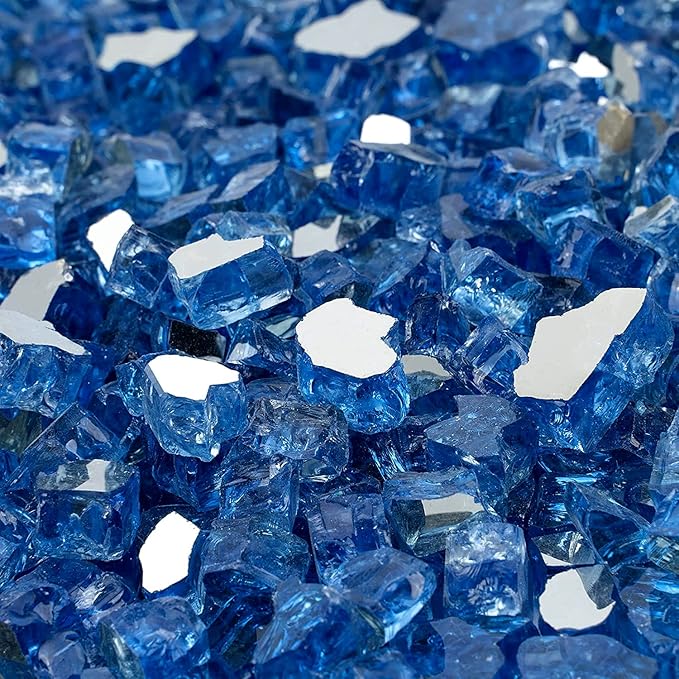 Onlyfire 10 pounds Fire Glass for Propane Fire Pit and Gas Fireplace, 1/2 Inch Reflective Firepit Glass Rocks for Fire Pit Table and Fire Bowl, High Luster Pacific Blue