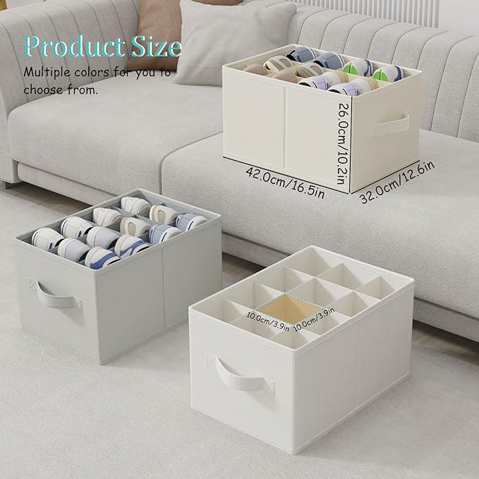 2 Pack Shoe Organizer for Closet, Fits Up to 24 Pairs, Foldable Space-saving Storage Container Bins with Reinforced Handles, 16.5 x 12.6 x 10.2 In, Grey, XSNX02G-2