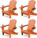 KINGYES Folding Adirondack Chair Set of 4, Dual Cup Holders & All-Weather HDPE, Wood-Like Patio Chair for Backyard, Camping, Pool & Fire Pit, Orange